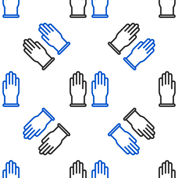 线橡胶手套图标隔离无缝模式上的白色背景。乳胶手保护标志。家务清洁设备符号。色彩斑斓的轮廓的概念。向量图片下载