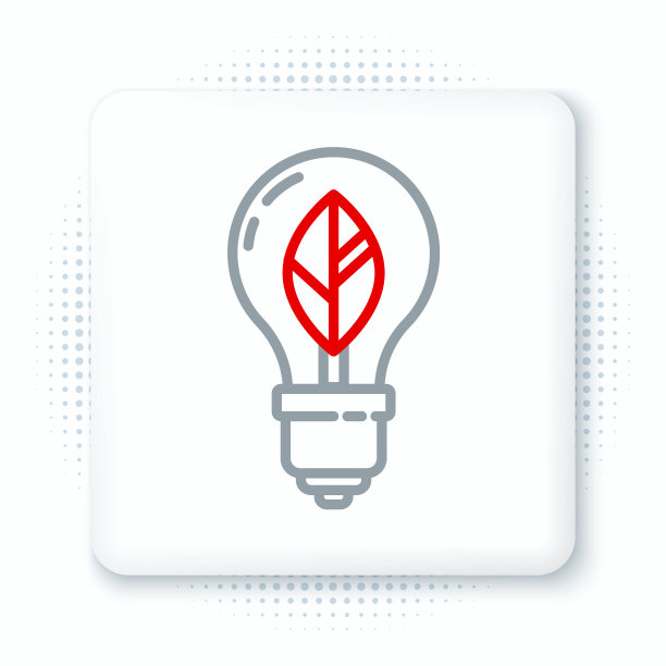 白色背景上带有叶子图标的灯泡。生态能源的概念。替代能源的概念。色彩斑斓的轮廓的概念。向量图片下载