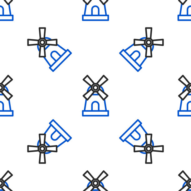 线风车图标孤立无缝模式的白色背景。彩色轮廓概念。向量图片下载