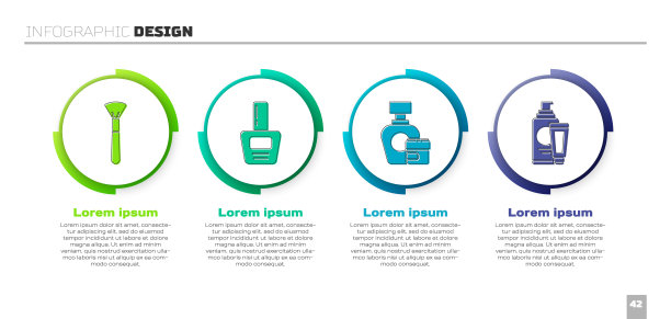 化妆刷，指甲油瓶，霜或乳液化妆品管和霜或乳液化妆品管。业务信息模板。向量图片下载