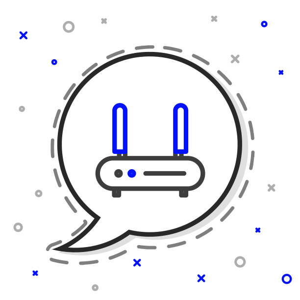 线路路由器和wi-fi信号图标隔离在白色背景上。无线以太网调制解调器路由器。计算机技术互联网。彩色轮廓概念。矢量图图片下载