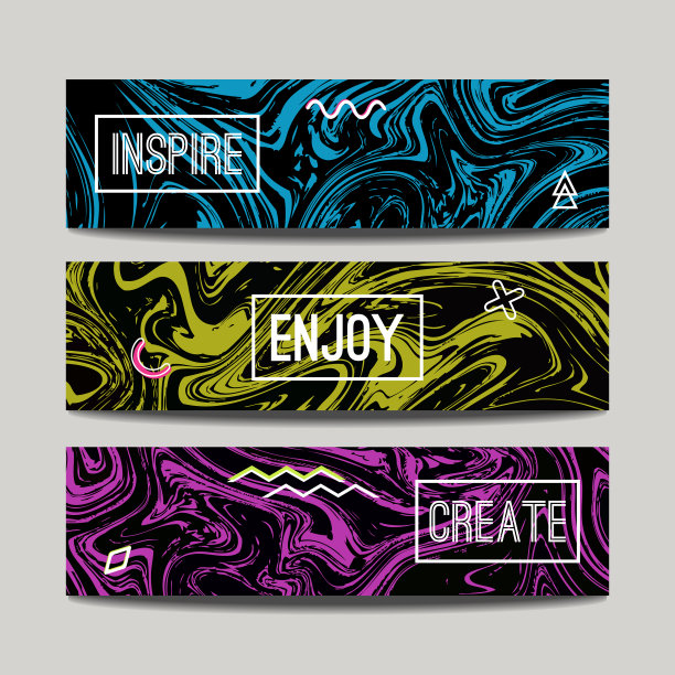 设置与墨水水彩手绘大理石横幅图片下载