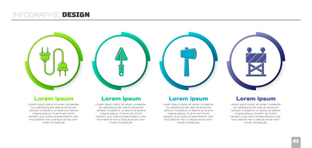 安装电插头，泥铲，木斧，路障。业务信息模板。向量图片下载