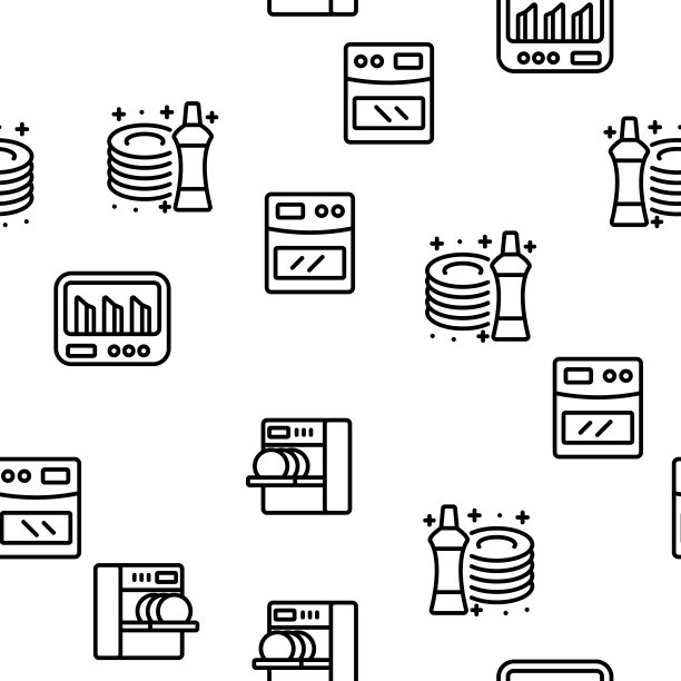 洗碗机器具矢量无缝模式图片下载