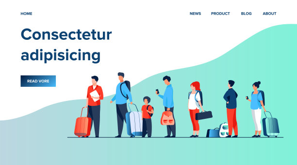 一群带着行李排队的游客图片下载