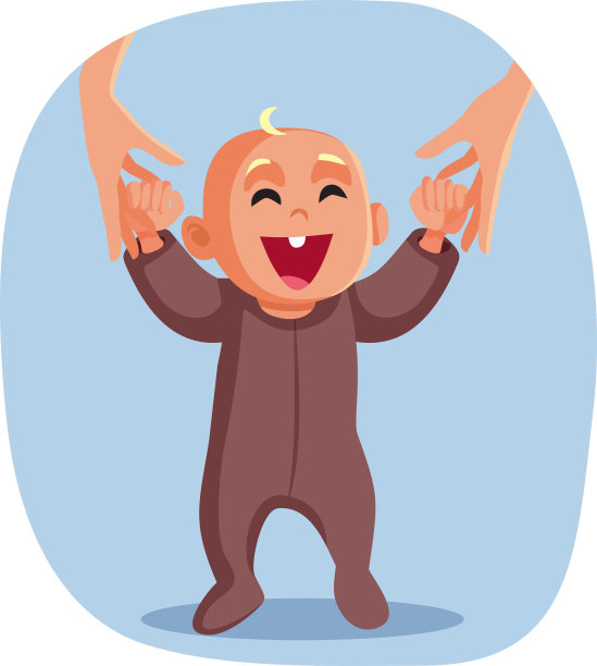 妈妈抱着婴儿走的第一步矢量插图图片下载