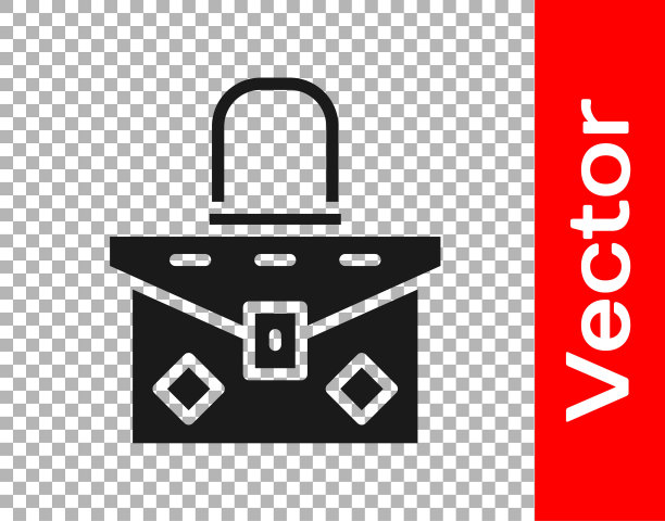 黑色手提包图标隔离在透明背景上。女性手提包标志。魅力休闲行李标志。向量图片下载