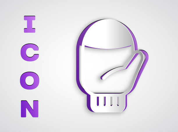 剪纸圣诞手套图标孤立在灰色背景。纸艺术风格。向量图片下载