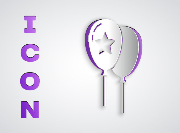 剪纸气球与彩带图标孤立在灰色背景。复活节快乐。纸艺术风格。向量图片下载