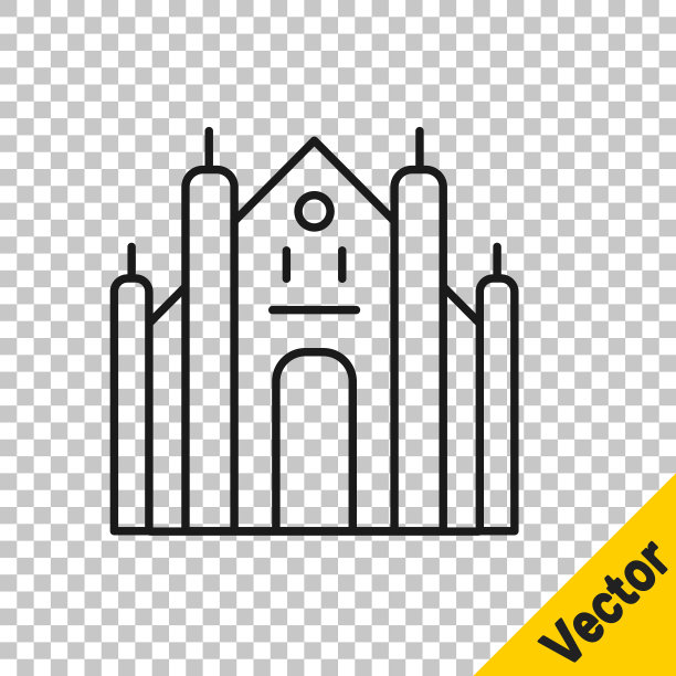 黑色线条的米兰大教堂或米兰大教堂的图标孤立在透明的背景。意大利米兰的著名地标。向量图片下载