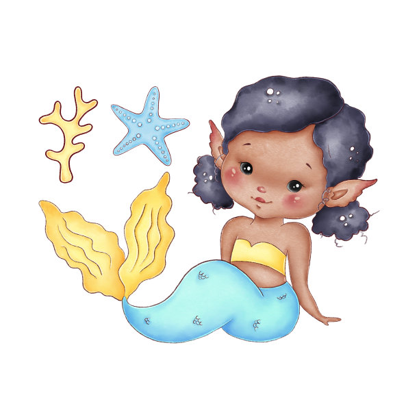 可爱的卡通非洲小美人鱼素材图片