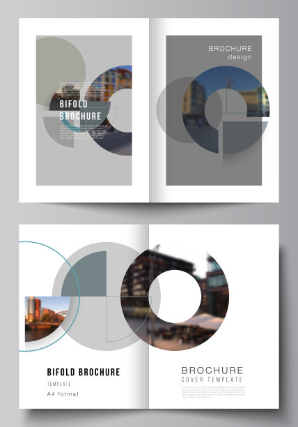 矢量布局的两个A4封面模型设计模板的双折宣传册，传单，封面设计，书，宣传册封面。背景与抽象圆形横幅。公司业务概念模板图片下载
