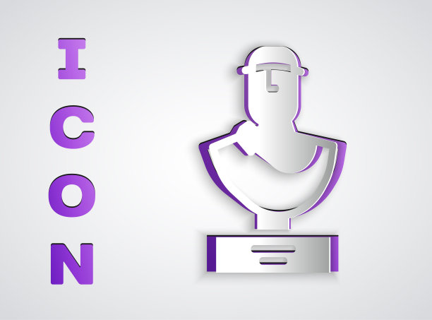 剪纸古代半身像图标孤立在灰色背景。纸艺术风格。向量图片下载