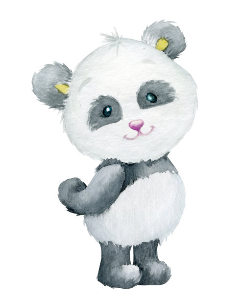 熊猫,你应该。一个可爱的熊猫水彩画在一个孤立的背景，高分辨率。图片下载