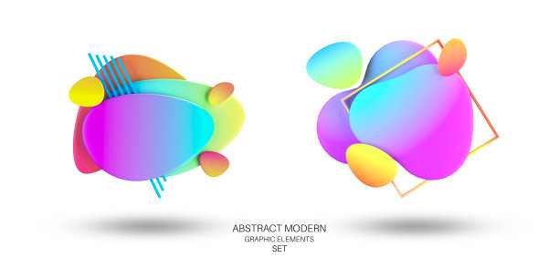 一套抽象的现代几何图形元素横幅。“没有颜色的，明亮的，流动的形状。模板的设计。图片下载
