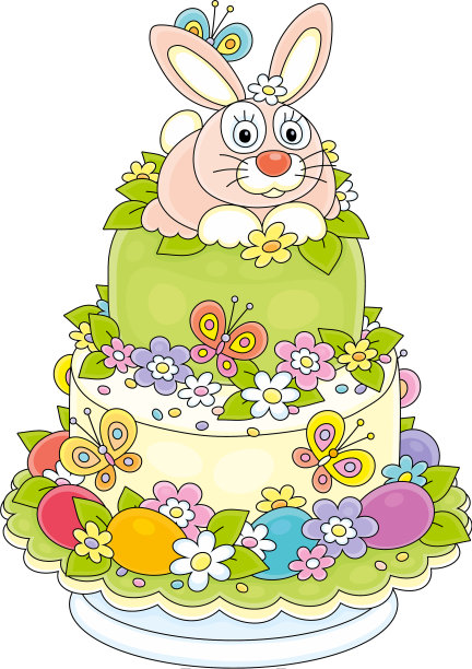 花哨的复活节蛋糕和一个有趣的兔子图片下载
