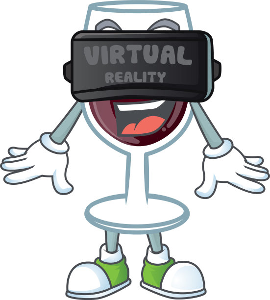 时髦的红酒杯葡萄酒与佩戴虚拟现实图片下载