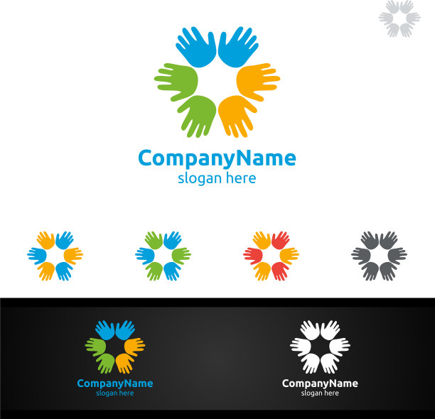 五彩缤纷的儿童手部教育标志设计图片下载