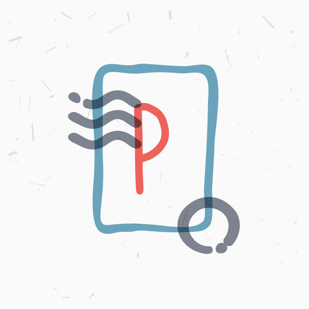 P字母标志在方形框架与波浪线和图片下载