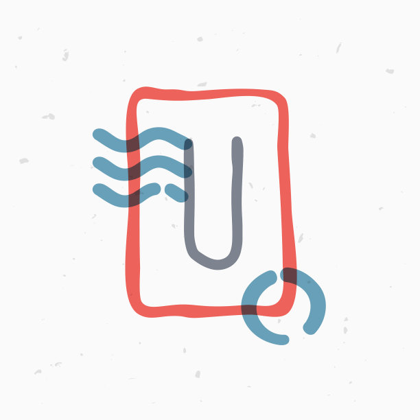 U字母标志在方形框架与波浪线和图片下载