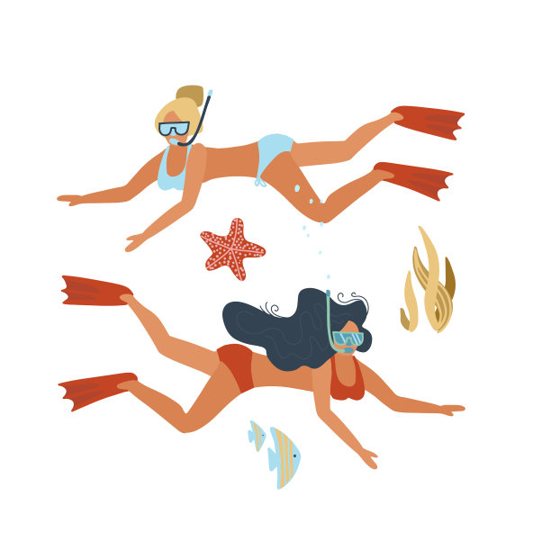 两名身着泳装的年轻女潜水员图片下载