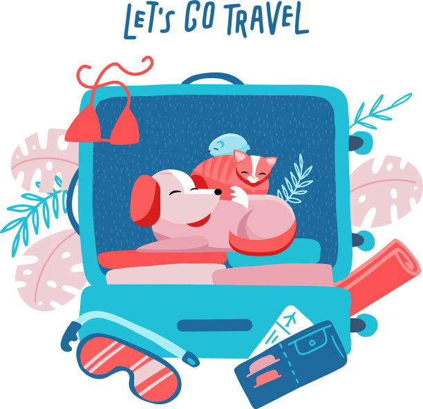 带狗、猫、仓鼠的旅行箱图片下载