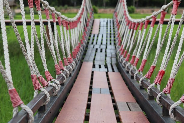 一座美丽的桥模糊了绿色的草地图片下载