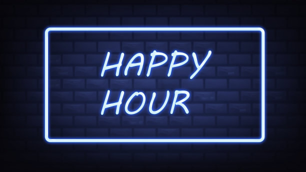 欢乐时光霓虹灯插图使用登陆页，网站，海报，横幅，传单，背景，礼品卡，优惠券，标签，促销，广告，营销。酒吧招牌，啤酒促销。图片下载