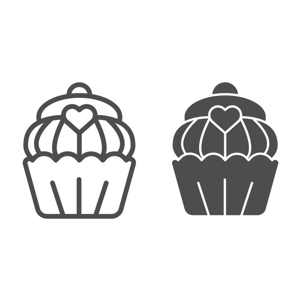 纸杯蛋糕线和固体图标松饼甜面包房图片下载