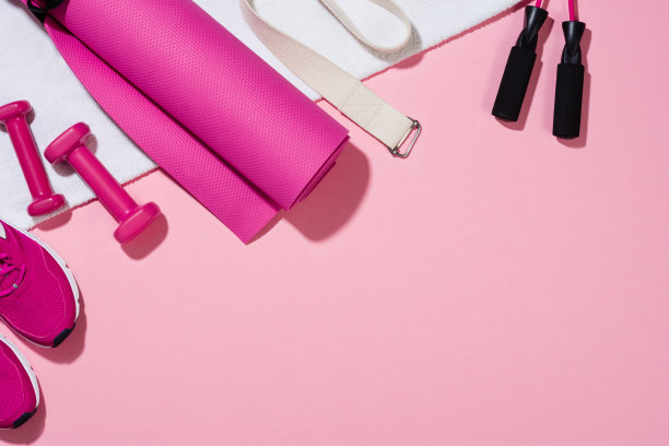 运动健身平铺配件背景，俯视图，拷贝空间图片下载