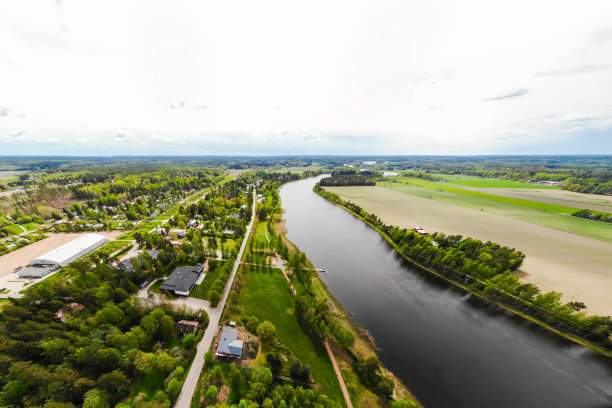 芬兰基米约基河Inkeroinen城市的空中全景。图片下载