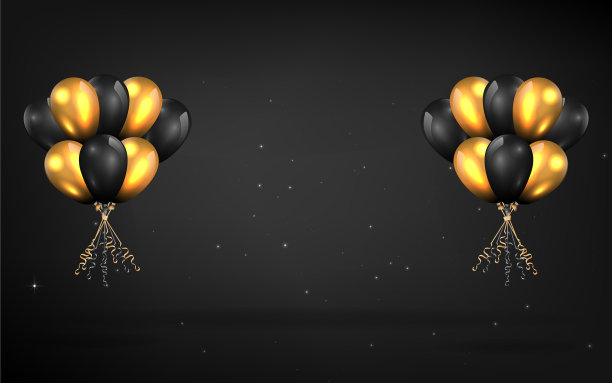 闪亮的黑色和金色金属蓝色气球图片下载