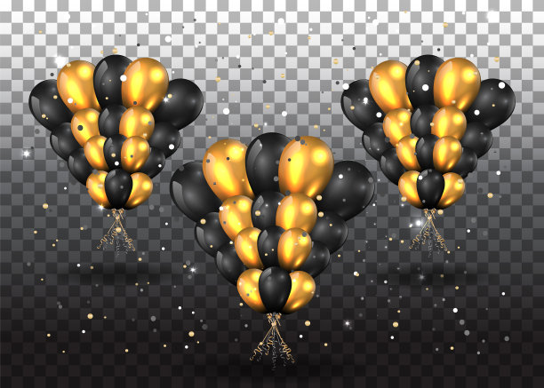 闪亮的黑色和金色金属铬气球图片下载