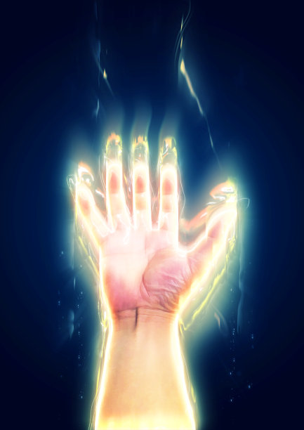 一个发光的手掌的3D插图图片下载