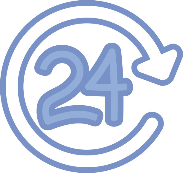 24小时标志蓝色轮廓图标样式图片下载