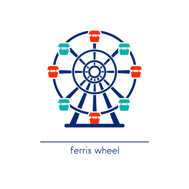 摩天轮线艺术图标。游乐园。图片下载