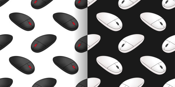 逼真的3d黑白光学电脑鼠标无缝图案。PC游戏设备上的黑白背景纺织品打印。矢量图图片下载