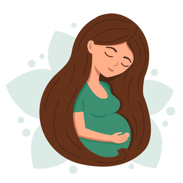 快乐的怀孕女孩抚摸她的大肚子，听着婴儿在一个白色的背景。图片下载