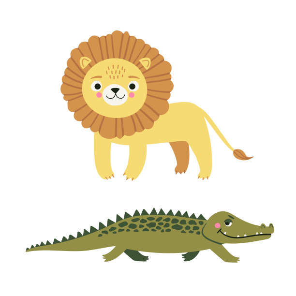 一组生活在大草原或热带丛林的外来野生动物。矢量插图隔离在白色背景上。图片下载