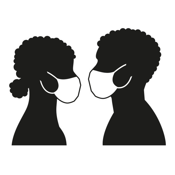 冠状病毒大流行期间的非裔美国情侣概念。医用口罩防病毒。头部轮廓。爱情，浪漫，婚礼，关系概念。图片下载