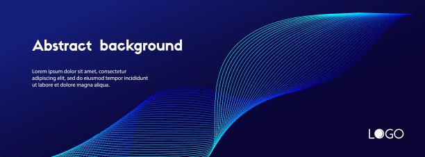 抽象的深蓝色最小向量背景。长横幅业务模板与动态波浪线图片下载