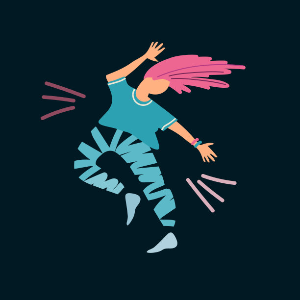 年轻女子跳舞，寻欢作乐。孤立在黑色背景上图片下载