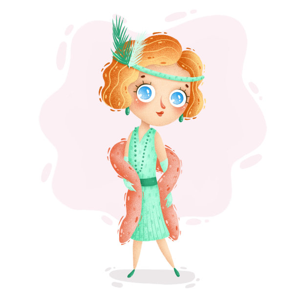 可爱的卡通女孩穿着薄荷裙图片下载