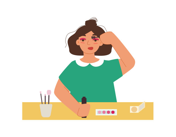 有趣的女孩画她的睫毛。图片下载