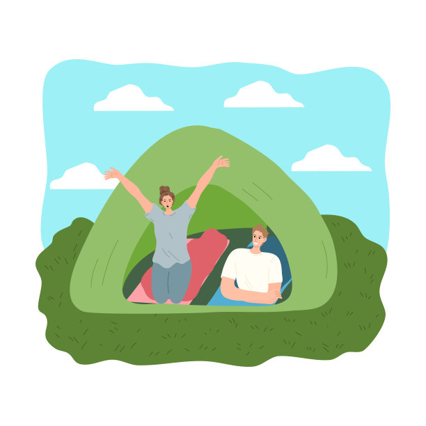 一对夫妇在野外旅行时在帐篷里感到快乐图片下载