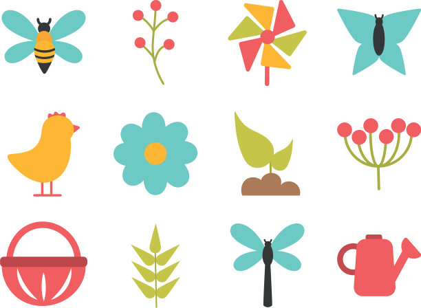 在白色背景上设置弹簧图标图片下载