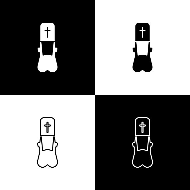 将牧师图标隔离在黑白背景上。矢量图图片下载