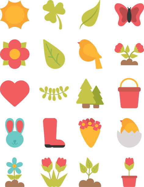 在白色背景上设置弹簧图标图片下载