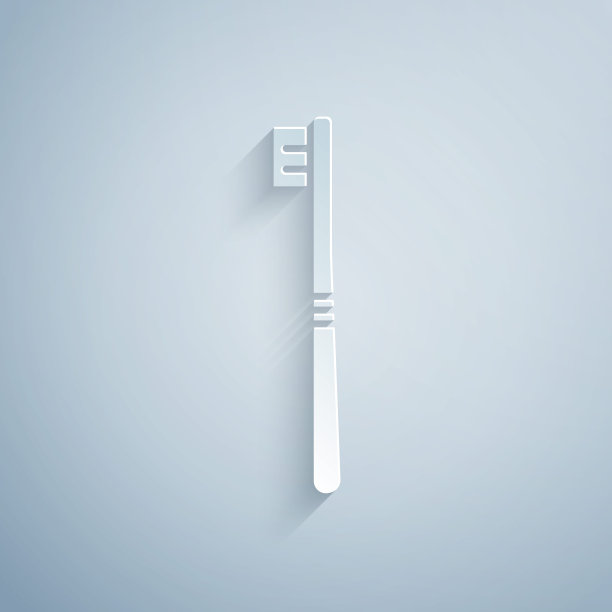 剪纸牙刷图标孤立在灰色背景。纸艺术风格。矢量图图片下载