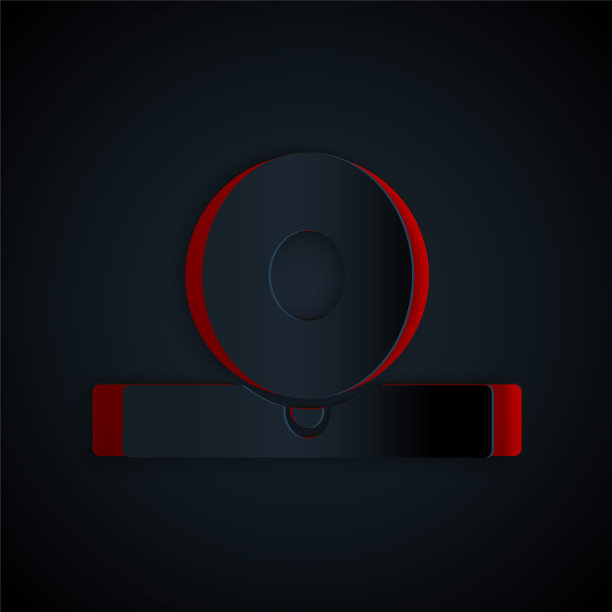 纸切耳鼻咽喉头反射器图标孤立在黑色背景。检查病人耳、喉、鼻的设备。纸艺术风格。矢量图图片下载